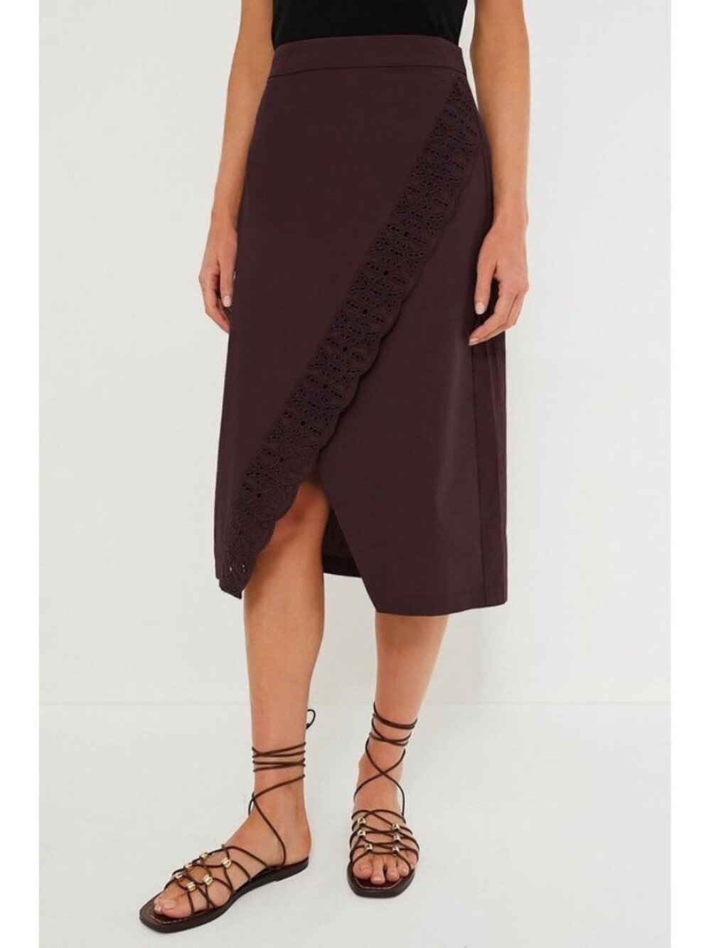 New Tuckernuck Townes 100% Cotton Embroidered Midi Skirt Brown 6 $228